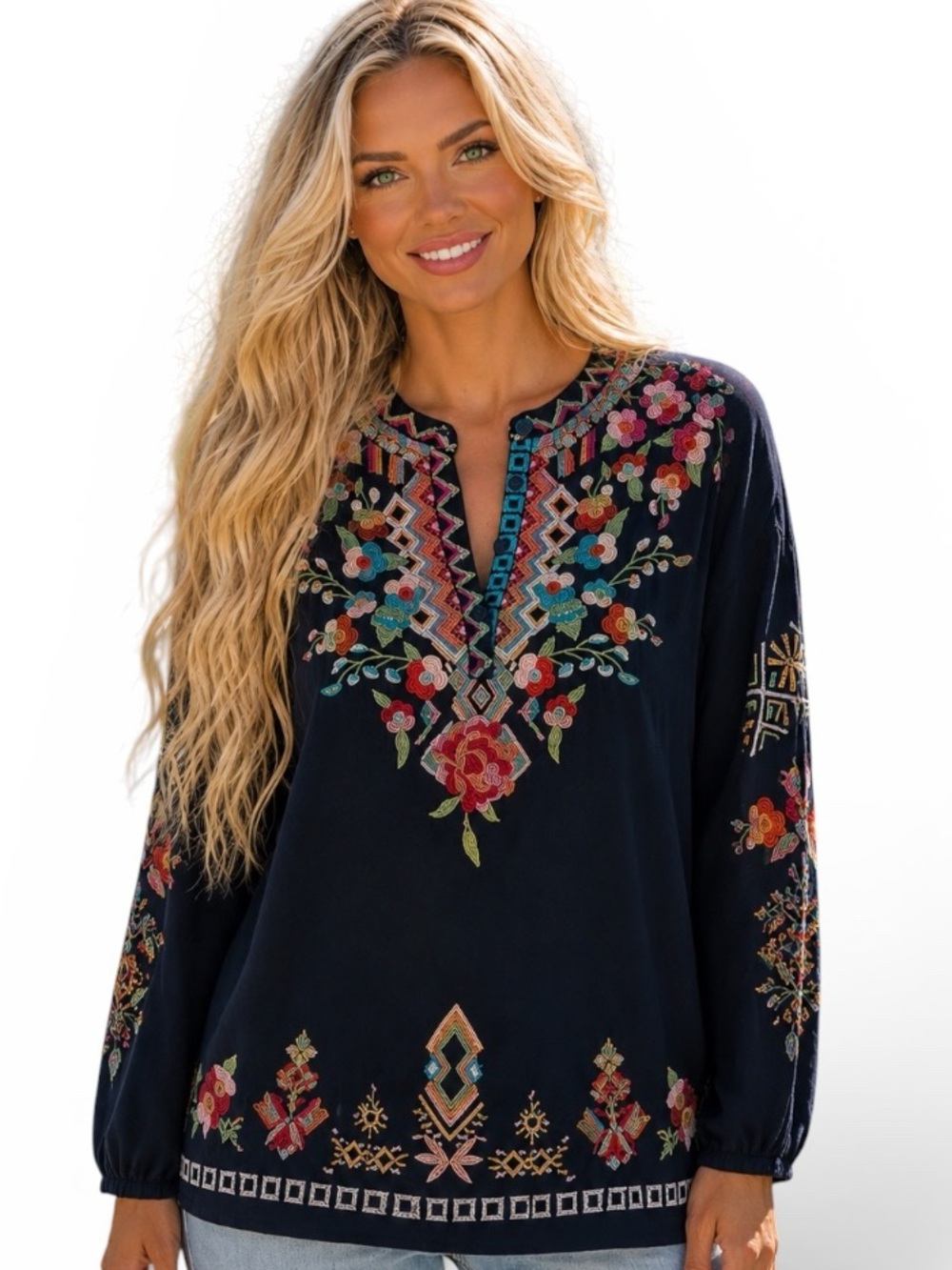Johnny Was extremely heavily embroidered Jessa tunic NWT